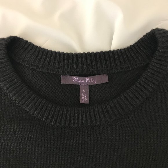 🚦Olivia Sky L/S Sweater w/ Fabric Back | Black/White | Large - Picture 9 of 11